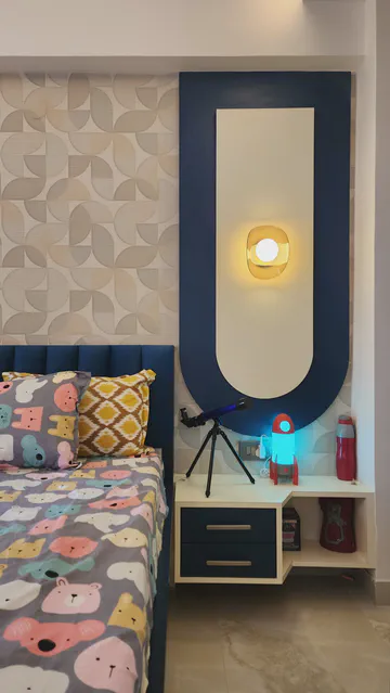 Contemporary children's bedroom with distinctive curved wall feature and ambient lighting