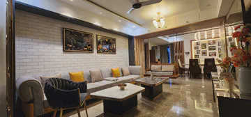 Modern living area with contemporary furniture and sophisticated lighting